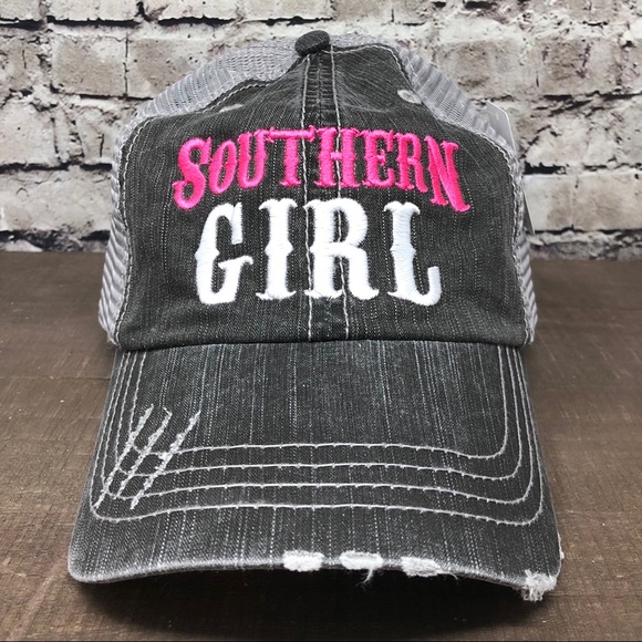 "Southern Girl" Embroidered/Distressed Trucker Cap - Picture 1 of 8